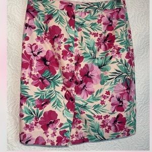 J Crew Womens Printed Basketweave Pencil Skirt Pink Floral Lined Back Zipper